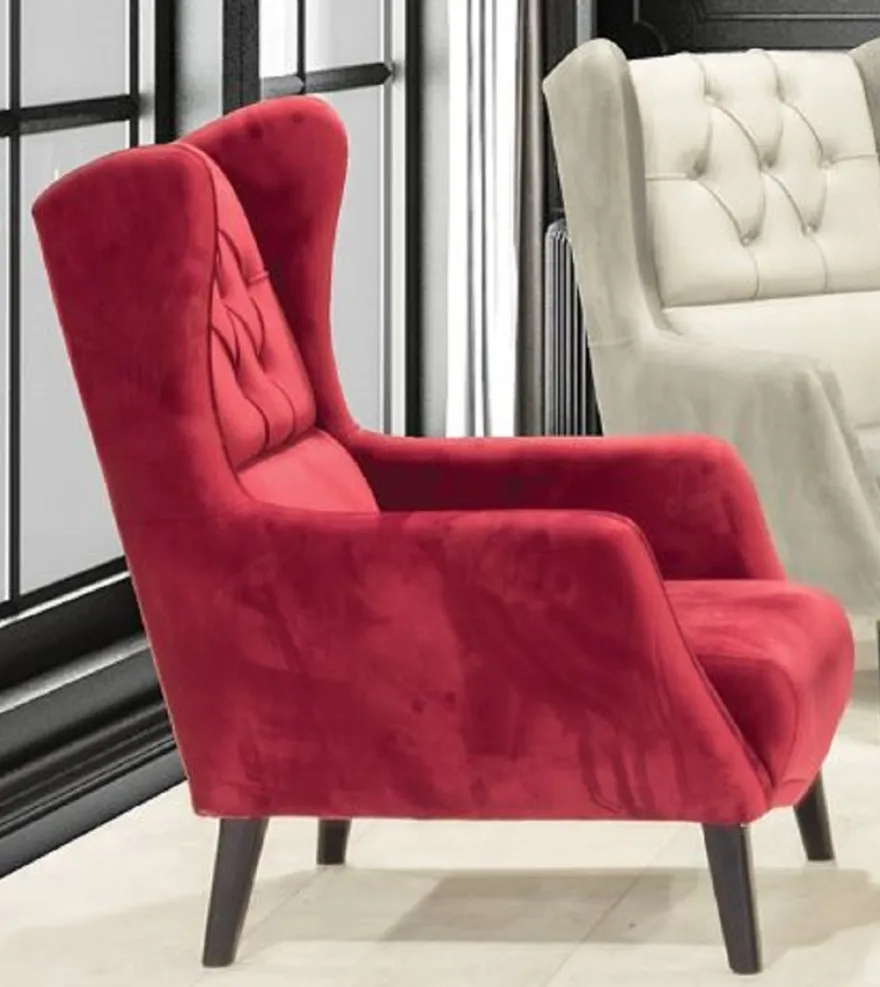 Casa Padrino Chesterfield Ohrensessel Rot / Schwarz 80 x 80 x H. 90 cm - Moderner Wohnzimmer Sessel - Chesterfield Wohnzimmer Möbel
