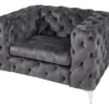 Casa Padrino Chesterfield Samt Sessel Grau / Silber - Moderner Wohnzimmer Sessel - Chesterfield Möbel