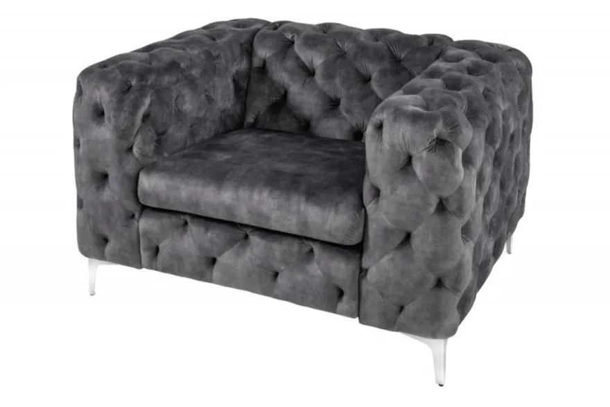 Casa Padrino Chesterfield Samt Sessel Grau / Silber - Moderner Wohnzimmer Sessel - Chesterfield Möbel