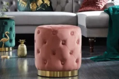Casa Padrino Chesterfield Samt Hocker Altrosa / Gold Ø 36 x H. 40 cm - Runder Sitzhocker - Chesterfield Möbel