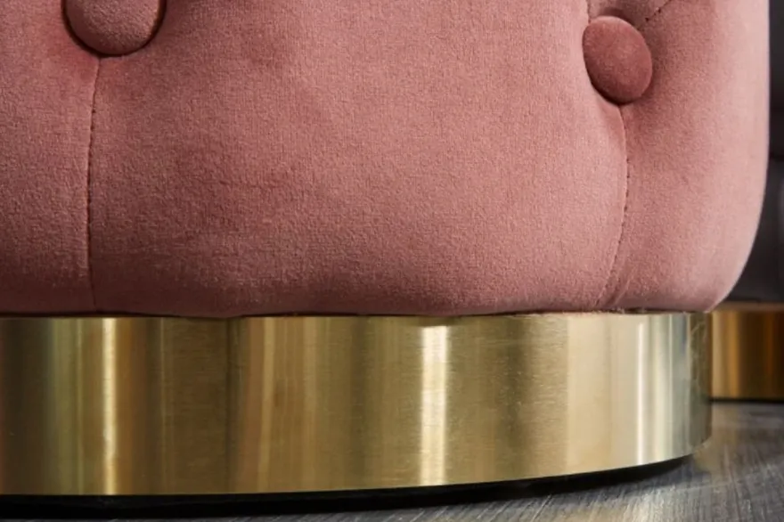 Casa Padrino Chesterfield Samt Hocker Altrosa / Gold Ø 36 x H. 40 cm - Runder Sitzhocker - Chesterfield Möbel