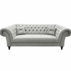 Casa Padrino Chesterfield Samt Sofa Grau / Schwarz 225 cm - Chesterfield Möbel
