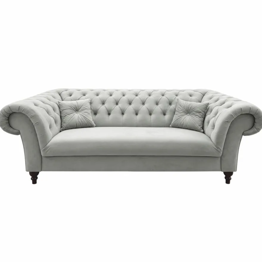 Casa Padrino Chesterfield Samt Sofa Grau / Schwarz 225 cm - Chesterfield Möbel