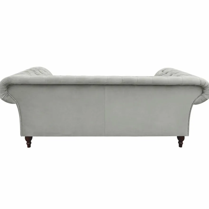 Casa Padrino Chesterfield Samt Sofa Grau / Schwarz 225 cm - Chesterfield Möbel