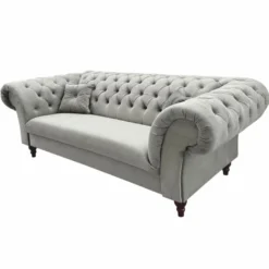 Casa Padrino Chesterfield Samt Sofa Grau / Schwarz 225 cm - Chesterfield Möbel