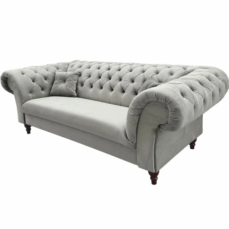 Casa Padrino Chesterfield Samt Sofa Grau / Schwarz 225 cm - Chesterfield Möbel