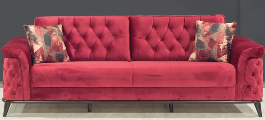 Casa Padrino Chesterfield Schlafsofa Rot / Schwarz 230 x 90 x H. 80 cm - Modernes Wohnzimmer Sofa - Chesterfield Wohnzimmer Möbel