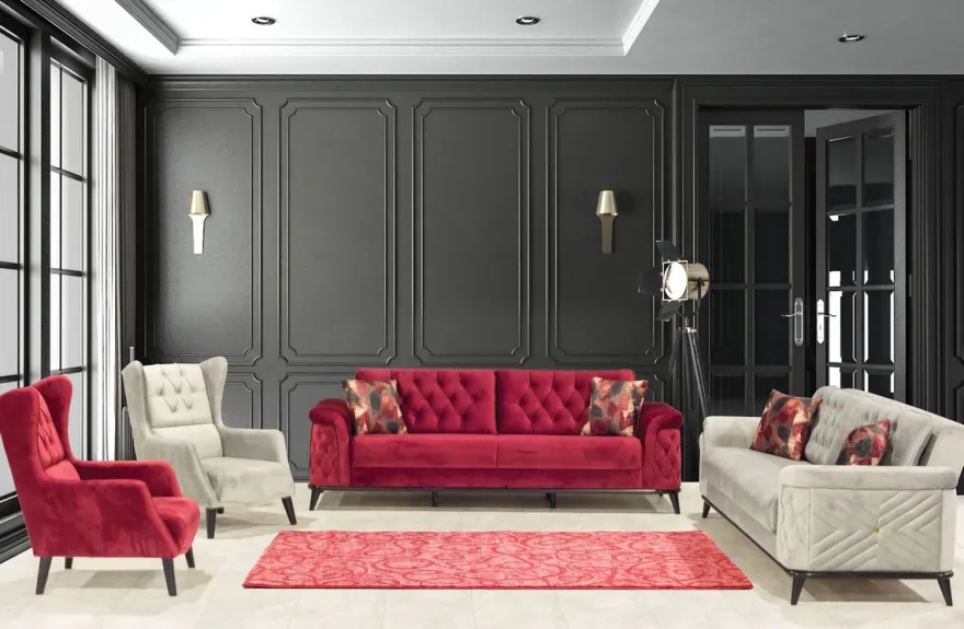 Casa Padrino Chesterfield Schlafsofa Rot / Schwarz 230 x 90 x H. 80 cm - Modernes Wohnzimmer Sofa - Chesterfield Wohnzimmer Möbel