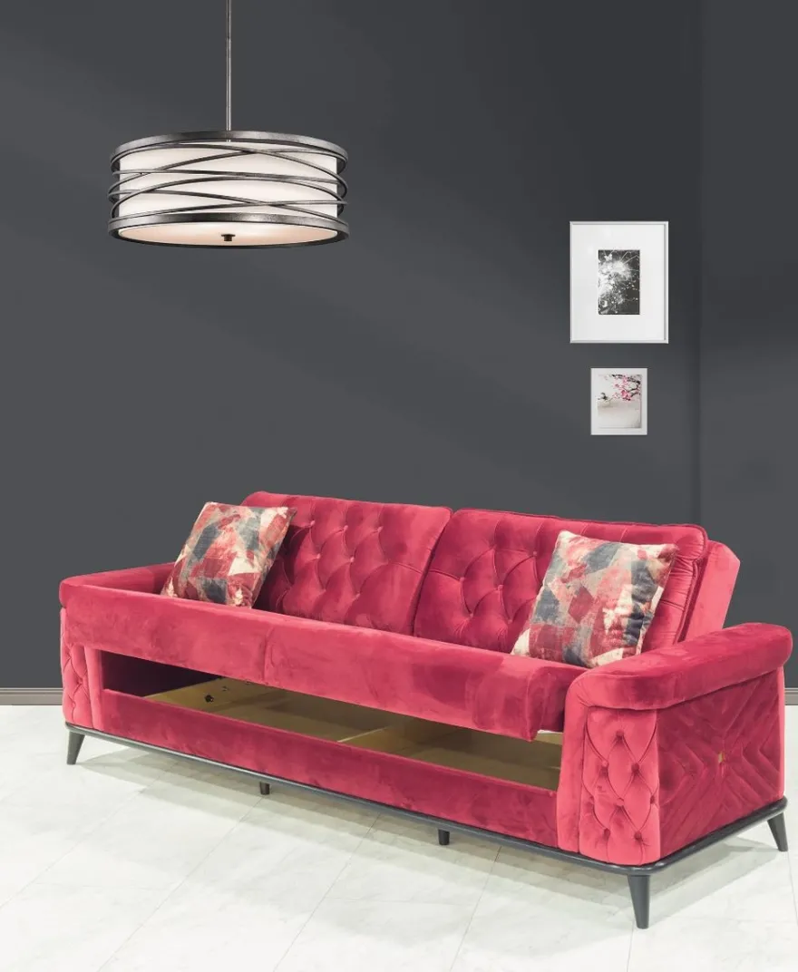Casa Padrino Chesterfield Schlafsofa Rot / Schwarz 230 x 90 x H. 80 cm - Modernes Wohnzimmer Sofa - Chesterfield Wohnzimmer Möbel