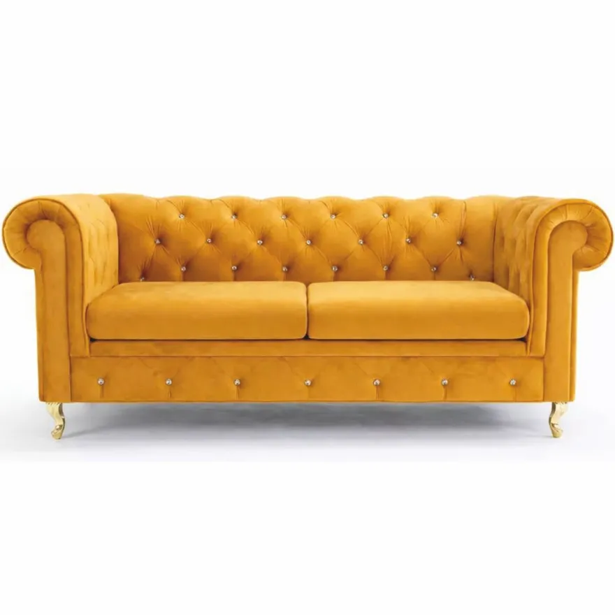 Casa Padrino Chesterfield Schlafsofa Gelb / Gold 212 cm - Wohnzimmer Möbel