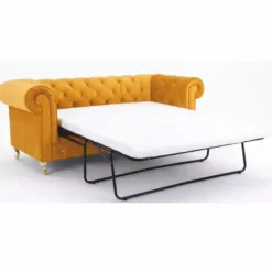 Casa Padrino Chesterfield Schlafsofa Gelb / Gold 212 cm - Wohnzimmer Möbel