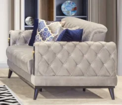 Casa Padrino Chesterfield Schlafsofa Grau / Schwarz / Gold 222 x 90 x H. 80 cm - Modernes Wohnzimmer Sofa - Chesterfield Möbel - Wohnzimmer Möbel