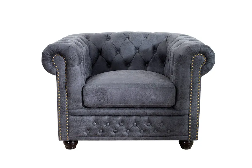 Casa Padrino Chesterfield Sessel Antikgrau - Lounge Sessel Antik grau - Wohnzimmer Sessel