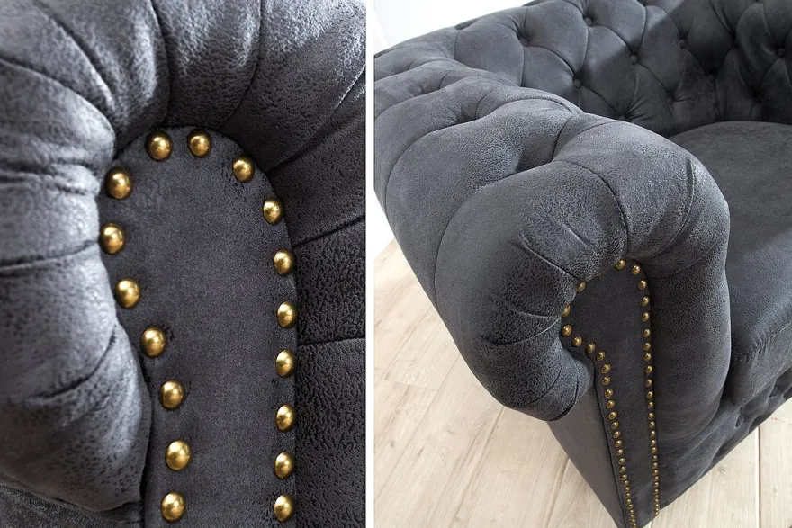 Casa Padrino Chesterfield Sessel Antikgrau - Lounge Sessel Antik grau - Wohnzimmer Sessel