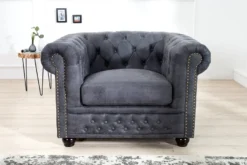 Casa Padrino Chesterfield Sessel Antikgrau - Lounge Sessel Antik grau - Wohnzimmer Sessel
