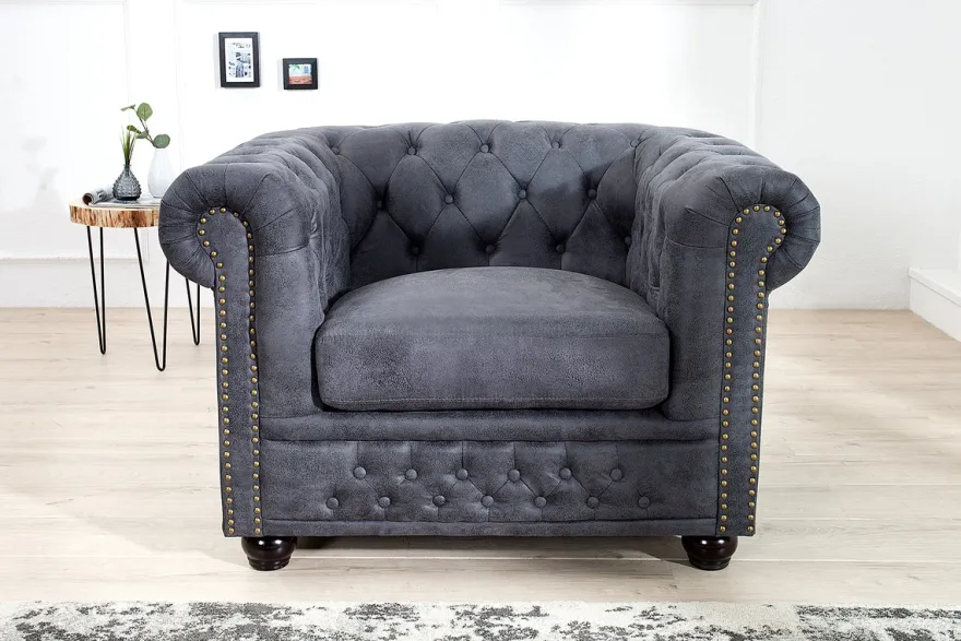 Casa Padrino Chesterfield Sessel Antikgrau - Lounge Sessel Antik grau - Wohnzimmer Sessel