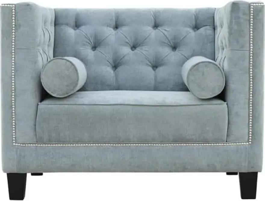 Casa Padrino Chesterfield Sessel Hellblau / Schwarz 100 x 84 x H. 83 cm - Moderner Wohnzimmer Sessel - Chesterfield Wohnzimmer Möbel