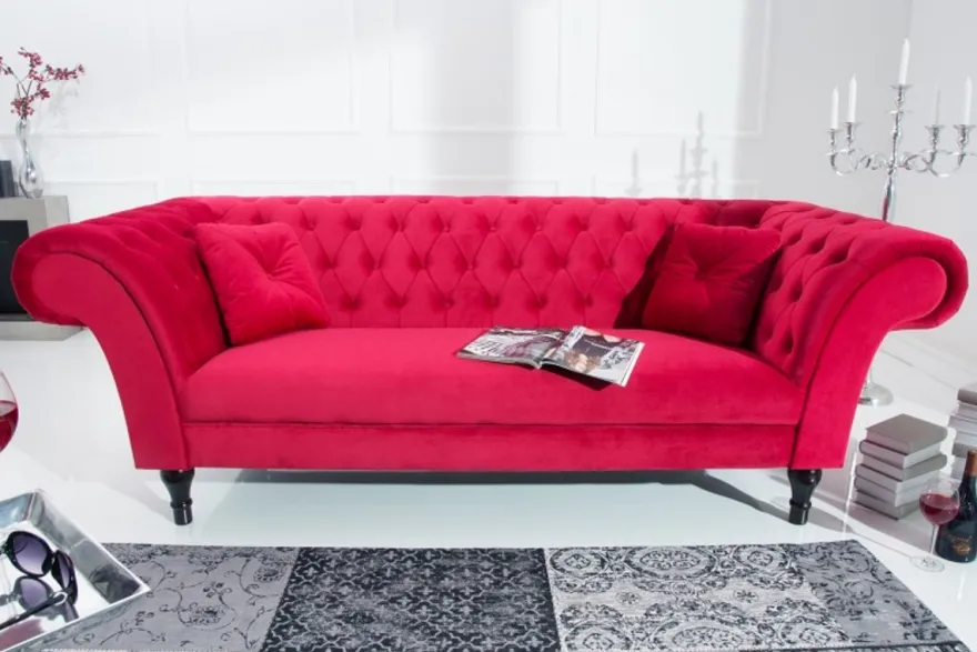 Casa Padrino Chesterfield Sofa in Rot 225 x 90 x H. 79 cm - Designer Chesterfield Sofa