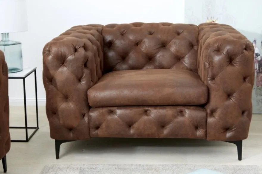 Casa Padrino Chesterfield Wohnzimmer Sessel Antik Braun 120 x 100 x H. 70 cm - Chesterfield Wohnzimmer Möbel