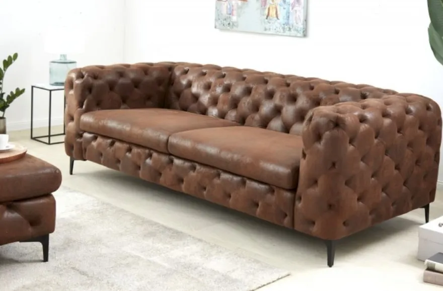 Casa Padrino Chesterfield Wohnzimmer Sofa Antik Braun 240 x 97 x H. 73 cm - Chesterfield Wohnzimmer Möbel