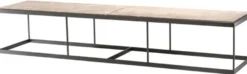 Casa Padrino Couchtisch Beige / Bronze 190 x 45 x H. 35 cm - Luxus Edelstahl Wohnzimmertisch mit Marmorplatte