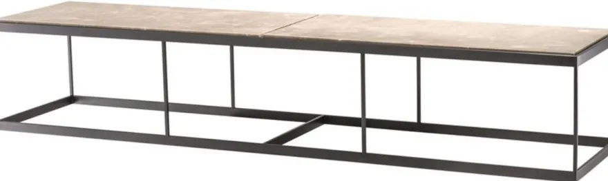 Casa Padrino Couchtisch Beige / Bronze 190 x 45 x H. 35 cm - Luxus Edelstahl Wohnzimmertisch mit Marmorplatte