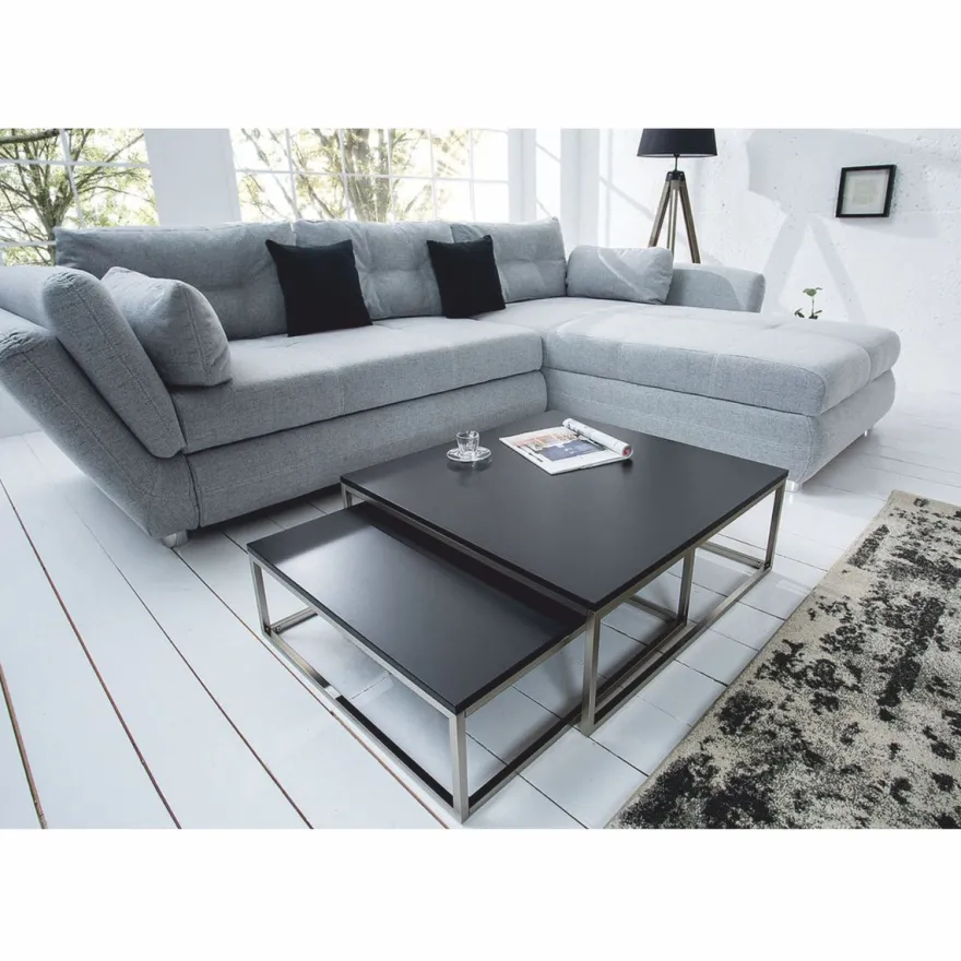 Casa Padrino Couchtisch 2er Set Schwarz / Silber - Wohnzimmer Möbel