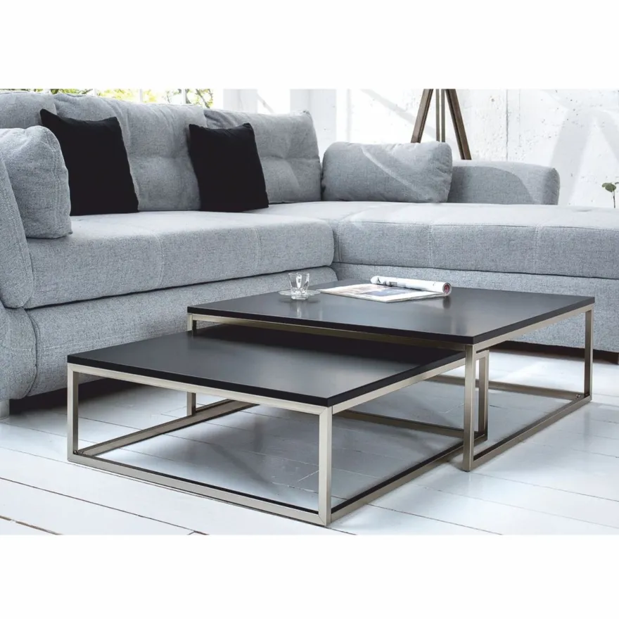 Casa Padrino Couchtisch 2er Set Schwarz / Silber - Wohnzimmer Möbel