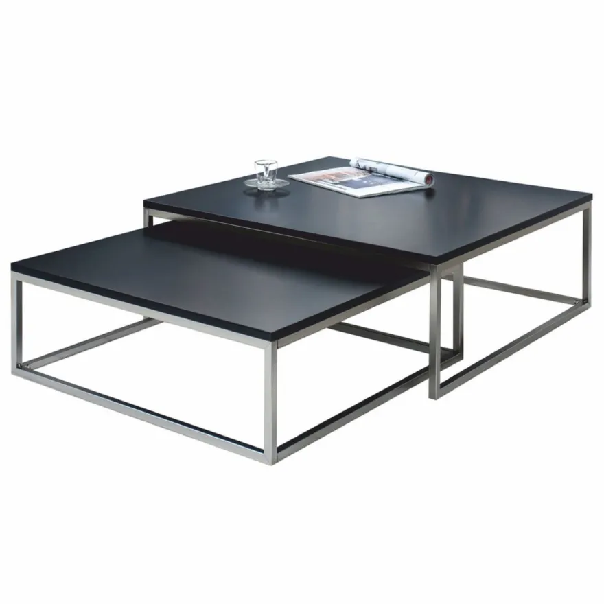 Casa Padrino Couchtisch 2er Set Schwarz / Silber - Wohnzimmer Möbel