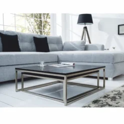 Casa Padrino Couchtisch 2er Set Schwarz / Silber - Wohnzimmer Möbel