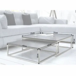 Casa Padrino Couchtisch 2er Set Schwarz / Silber - Wohnzimmer Möbel