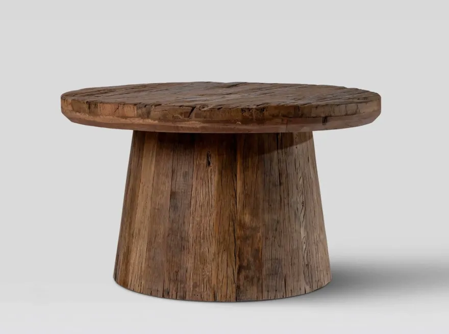 Casa Padrino Couchtisch Naturbraun Ø 66 x H. 39 cm - Runder Massivholz Wohnzimmertisch aus recyceltem Altholz