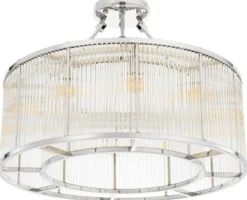 Casa Padrino Deckenleuchte Silber Ø 80 x H. 61 cm - Luxus Wohnzimmer Deckenlampe