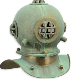 Casa Padrino Deko Antik Stil Taucherhelm Mintgrün korrodiert / Kupferfarben 20,6 x 17,2 x H. 20,5 cm - Wohnzimmer Deko - Schreibtisch Deko