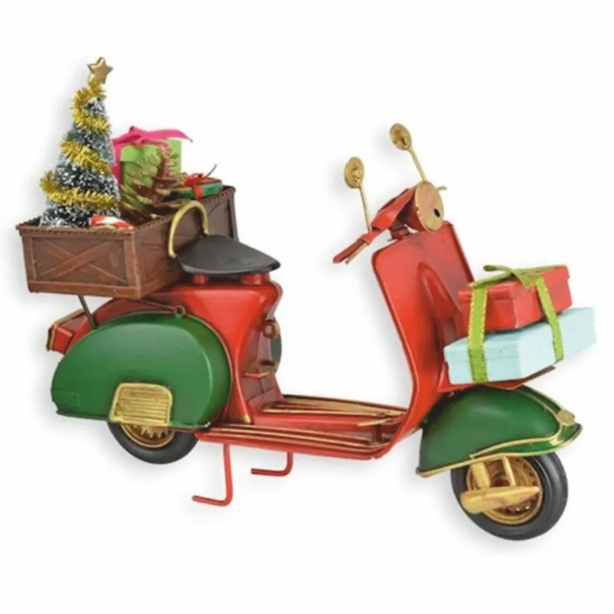 Casa Padrino Deko Blech Weihnachts Roller Rot / Grün / Gold 28 cm - Weihnachts Deko