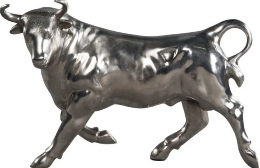Casa Padrino Deko Bronzefigur Stier Silber 56 x 22 x H. 40 cm - Luxus Skulptur