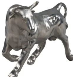 Casa Padrino Deko Bronzefigur Stier Silber 56 x 22 x H. 40 cm - Luxus Skulptur