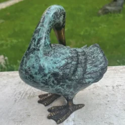 Casa Padrino Deko Bronze Figur Ente Mintgrün / Bronze H. 16 cm - Garten Deko