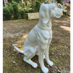 Casa Padrino Deko Bronze Skulptur Hund Weiß H. 70 cm - Garten Deko