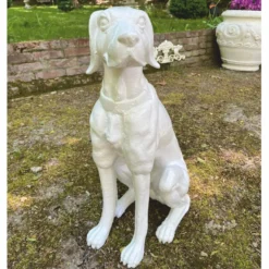Casa Padrino Deko Bronze Skulptur Hund Weiß H. 70 cm - Garten Deko