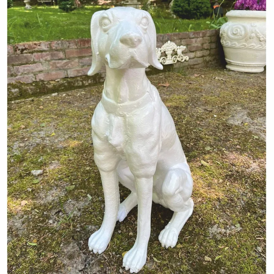 Casa Padrino Deko Bronze Skulptur Hund Weiß H. 70 cm - Garten Deko