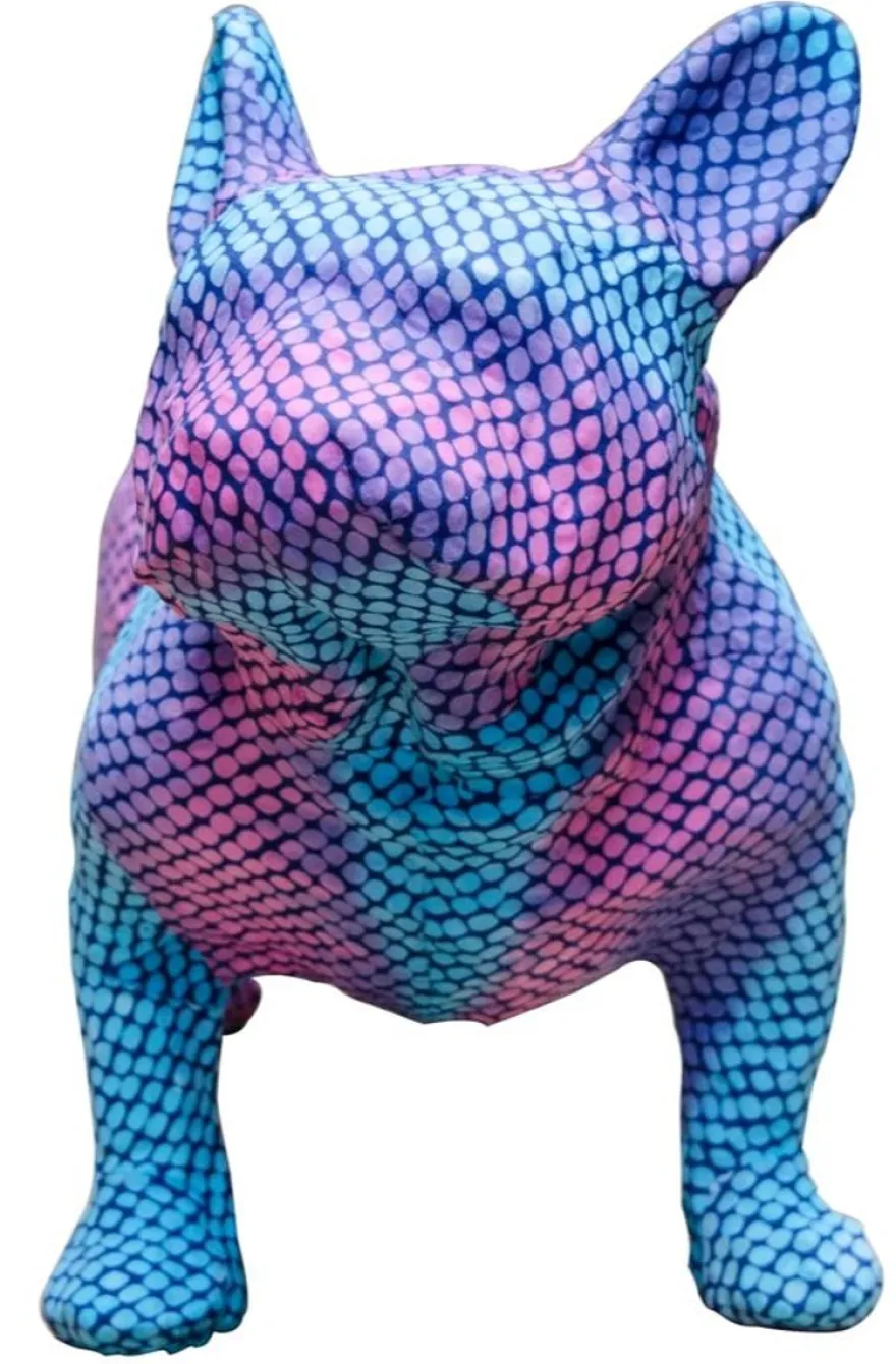 Casa Padrino Deko Bulldogge Blau / Lila 48 x 22 x H. 35 cm - Luxus Wohnzimmer Accessoires