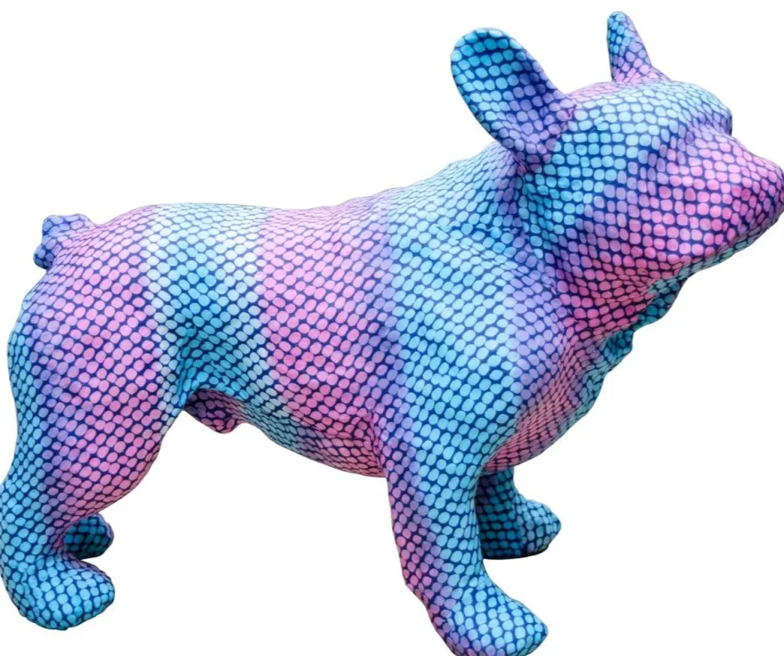 Casa Padrino Deko Bulldogge Blau / Lila 48 x 22 x H. 35 cm - Luxus Wohnzimmer Accessoires
