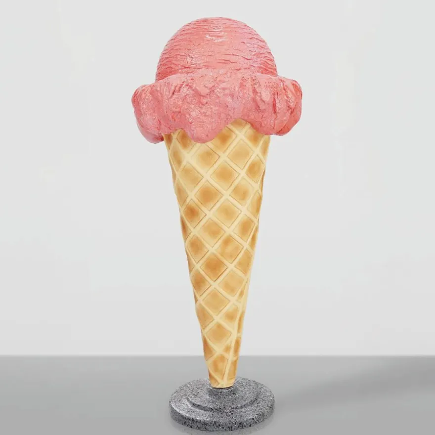 Casa Padrino Deko Eis im Hörnchen Rosa / Naturfarben / Grau H. 105 cm - Eisdielen Dekoration