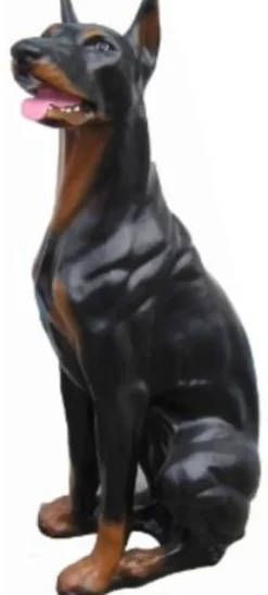 Casa Padrino Dekofigur Dobermann Hund Schwarz / Braun 29 x 42 x H. 92 cm - Wetterbeständige Deko Skulptur - Wohnzimmer Deko - Garten Deko - Deko Tierfigur