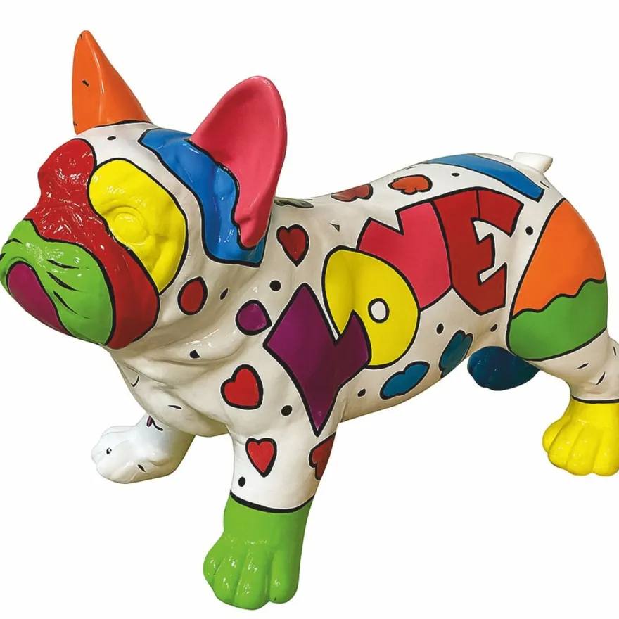 Casa Padrino Deko Figur Hund Bulldogge Weiß / Bunt 88 cm - Deko Skulptur