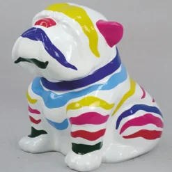 Casa Padrino Deko Figur Hund Bulldogge Weiß / Bunt H. 60 cm - Deko Skulptur