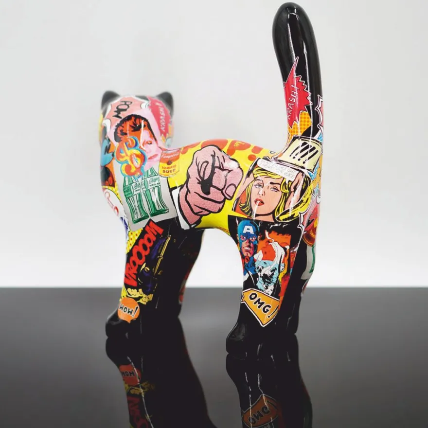 Casa Padrino Deko Figur Katze Schwarz / Bunt 25 x H. 33 cm - Deko Tierfigur