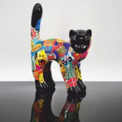 Casa Padrino Deko Figur Katze Schwarz / Bunt 25 x H. 33 cm - Deko Tierfigur