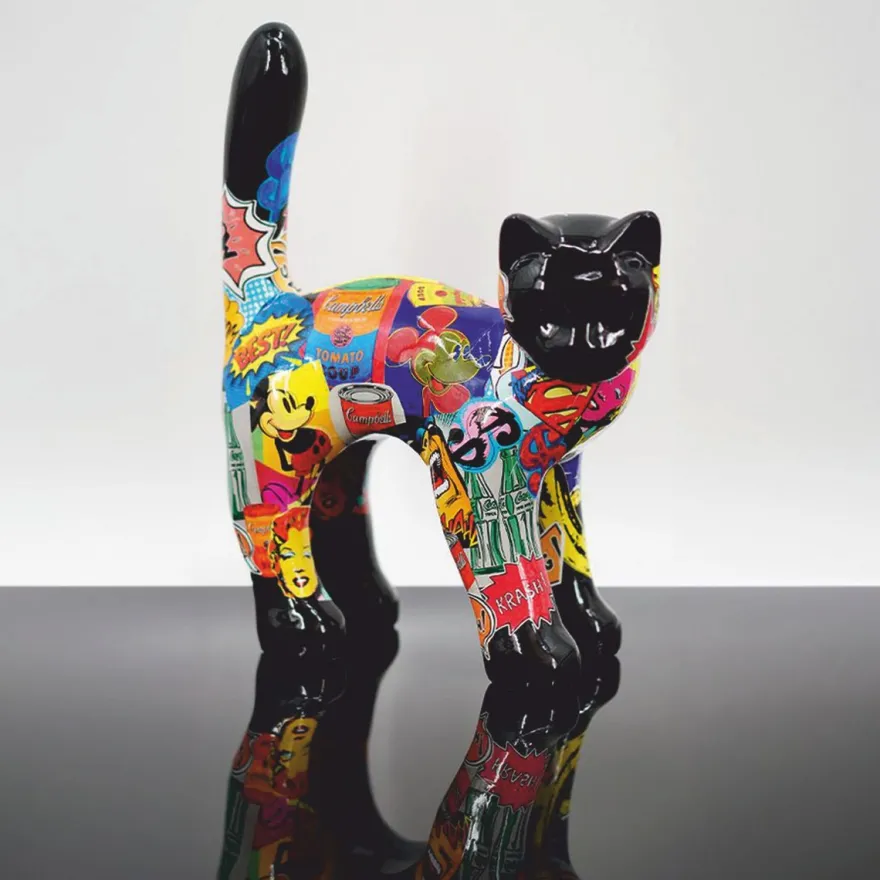 Casa Padrino Deko Figur Katze Schwarz / Bunt 25 x H. 33 cm - Deko Tierfigur